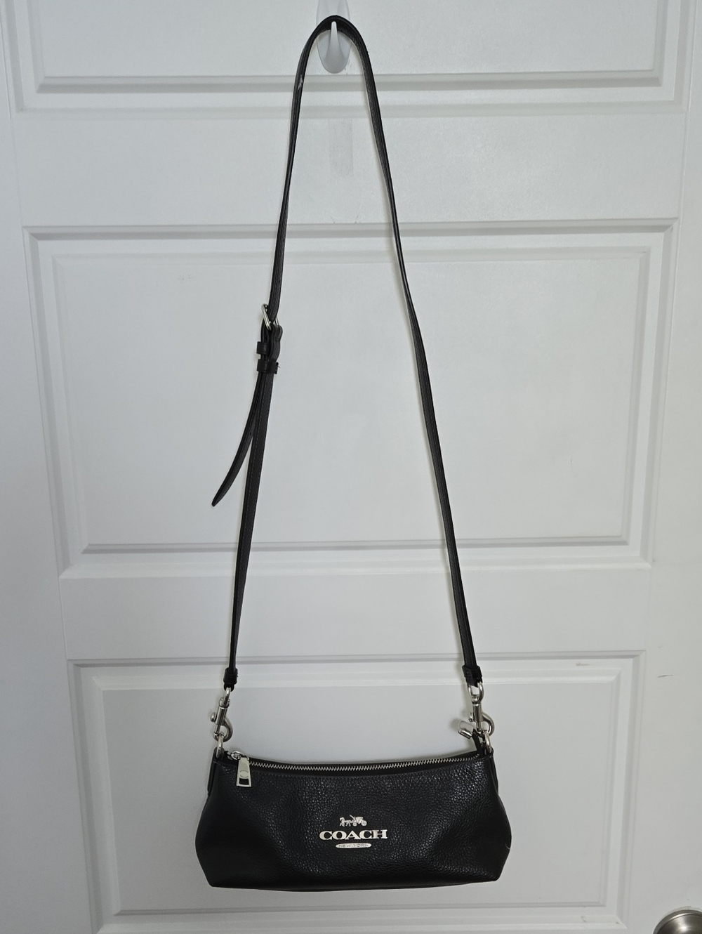 Coach Black Pebbled Leather Mini Crossbody with Silver Hardware